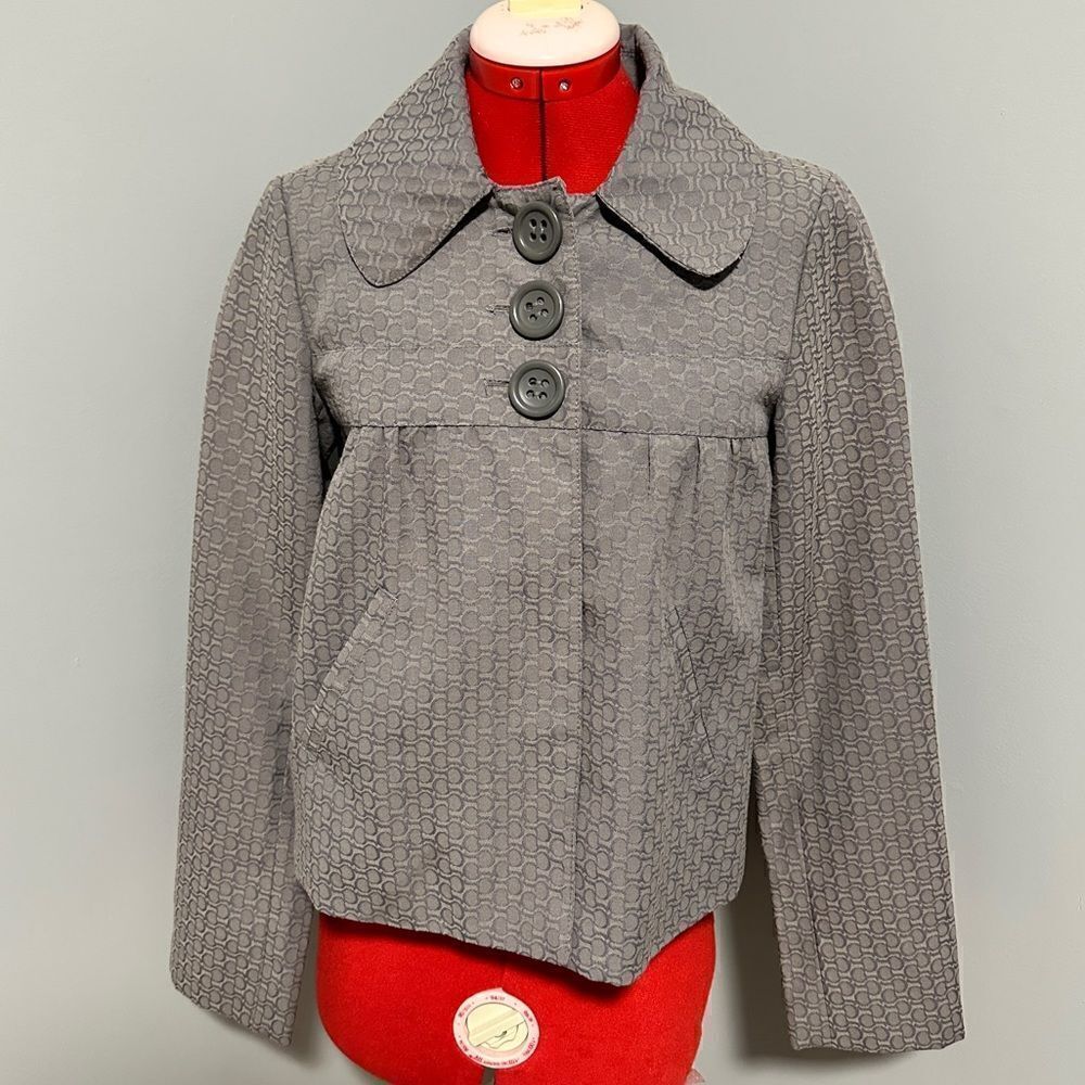 B’s Closet Gray Geometric Print Cotton Blend Pocket Jacket Size S